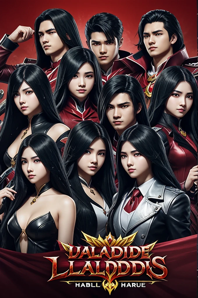 team banner or logo with text alucard nga pala (mobile legends) as the main design and with the names: lily, seven, wnzo, qilla, haru, auri
