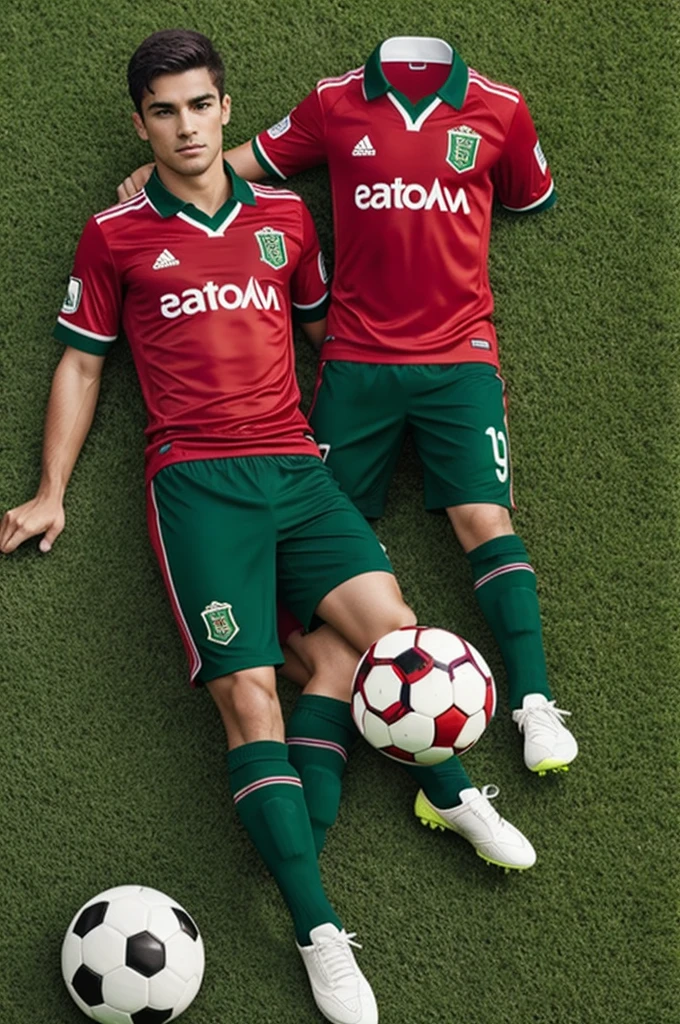 Make soccer uniform with red and green
