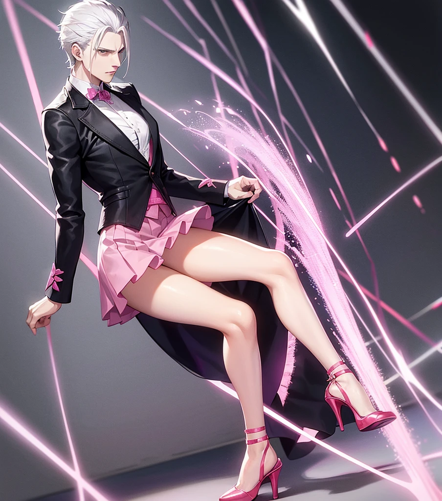 Vergil from Devil may cry Wearing a pink  Lacy skirt and high heels