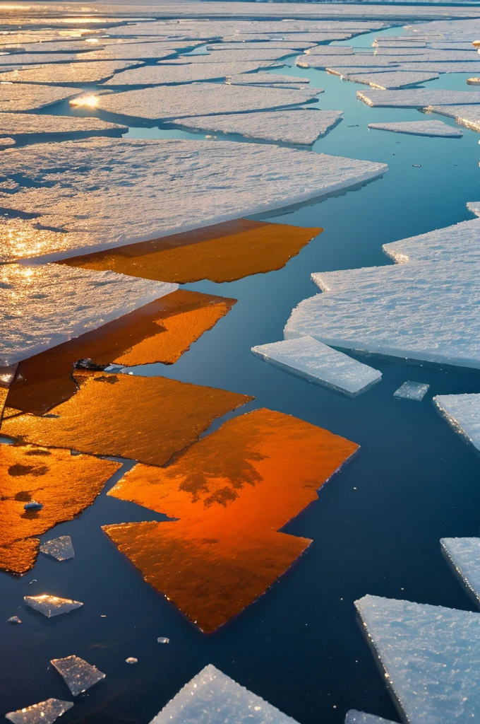 Ice with orange reflections