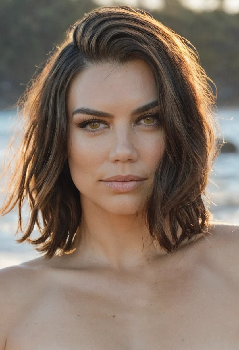 High Quality full body naked  photo of Gorgeous  Lauren Cohan, she is super nude, Extremely long straight hair, tall figure , angry seductive fae, thick dark eyebrows, muscular slender figure , detailed elegant erotic body, fit muscular figure, dramatic lighting , erotic dramatic photograph , detailed perfect face, ultra detailed breast, nipples,  rainy, super wet, shiny, bathing, she is on beach, gorgeous   woman, hollywood actress , celebrity , female , woman , Insanely detailed skin texture , depth of field , photorealistic 