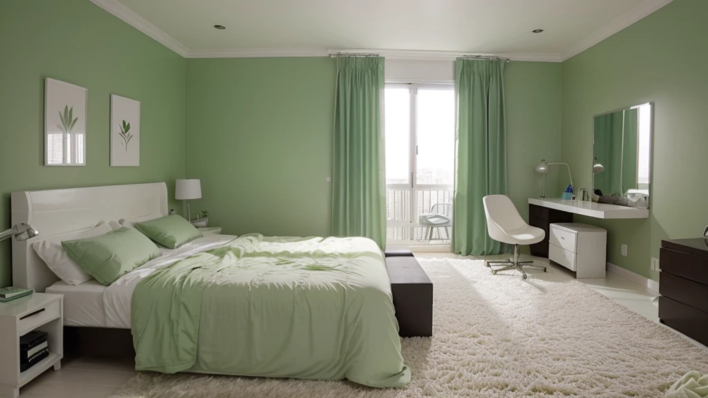 I need to replace a green background, For that I require a light-colored and modern bedroom scene.