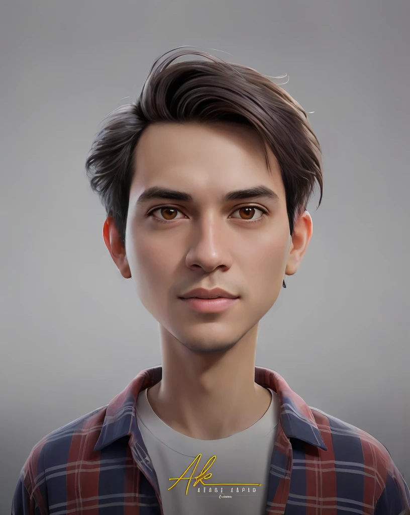 arafed image of a man with a short hair and a plaid shirt, realistic portrait, realistic studio portrait, realistic detailed face portrait, realistic portrait photo, detailed character portrait, detailed realistic face, realistic detailed face, inspired by Rudy Siswanto, realistic self portrait, realism artstyle, digital art portrait, cartoon digital painting, single realistic face, high quality portrait