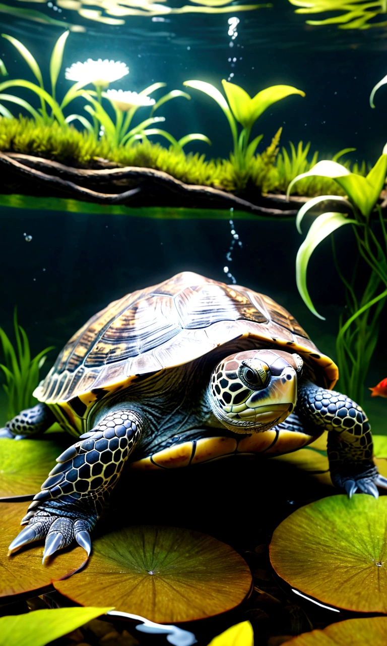 Panorama,There is a creature at the bottom of the river,Bird's head,The body of a turtle,Snake's tail,Mysterious Creatures, shrike, (best quality,4K,8K,High level,masterpiece:1.2),Ultra Detailed,(lifelike,Photo real,Photo real:1.37),Highly detailed animals,Complex patterns,Realistic lighting,Fantasy Creatures