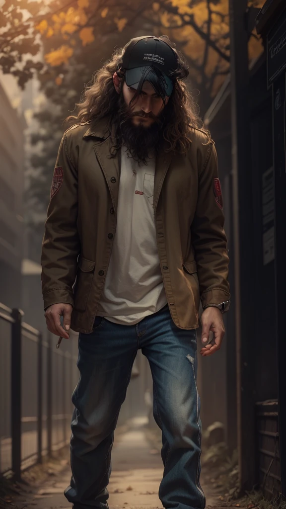 chanve background ans horror background realistic pic,wear trucker hat, short beard