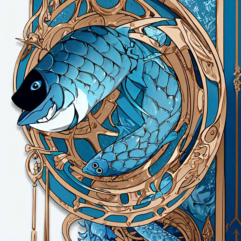 masterpiece, best quality, simple background, portrait, solo, 1man, human-fish, male, furry, 40 years, fish blue scales