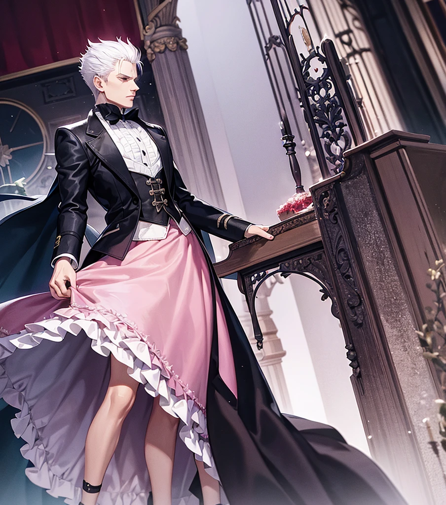 Vergil from Devil may cry Wearing a pink Lacy skirt and high heels Passionate