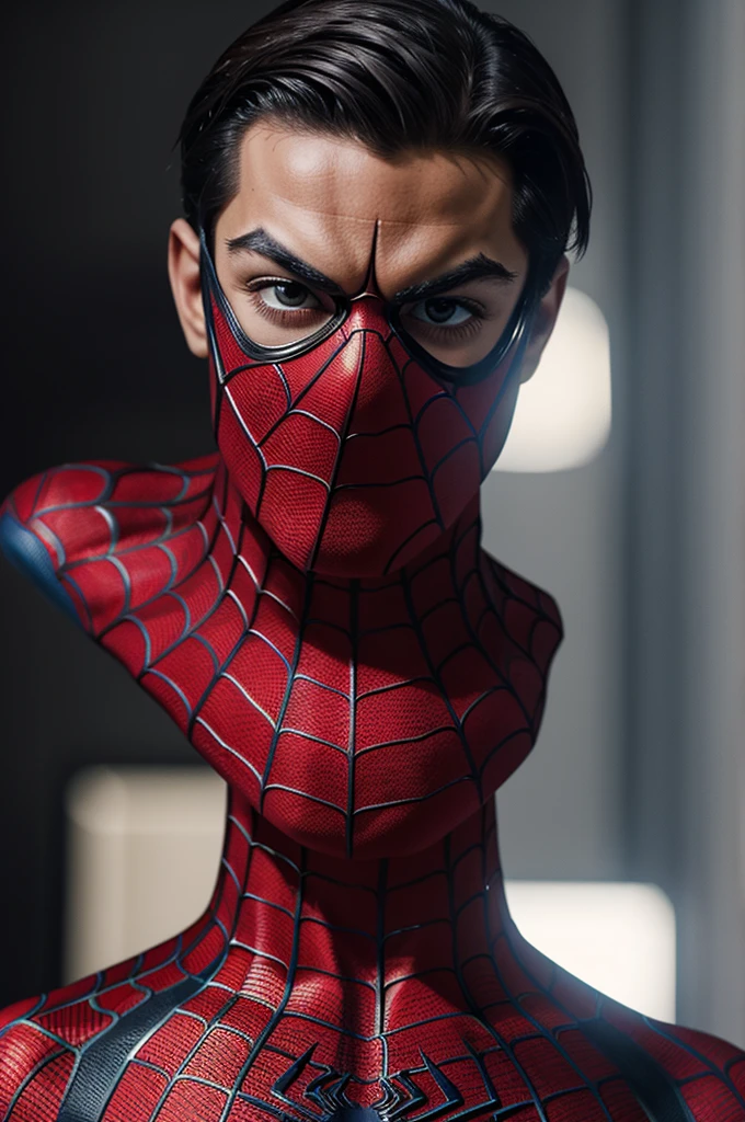 A photograph of Spider-Man., sin mascara, the 20s, elegant, detailed face, looking to the camera, portrait, 8k HD, high quality