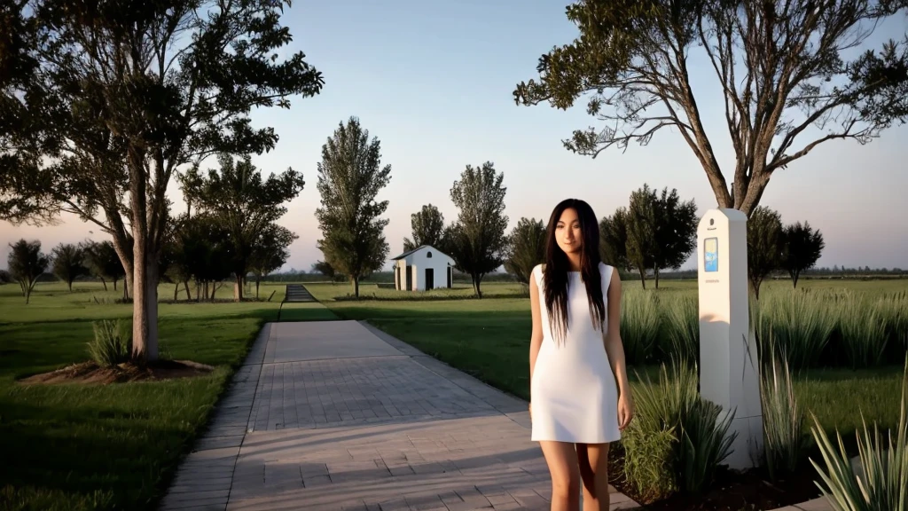 IN FRONT OF A WATER WELL, woman long hair, OUT OF THIS WORLD LANDSCAPE WHITE IVORY TOWERS CXOM GOLD