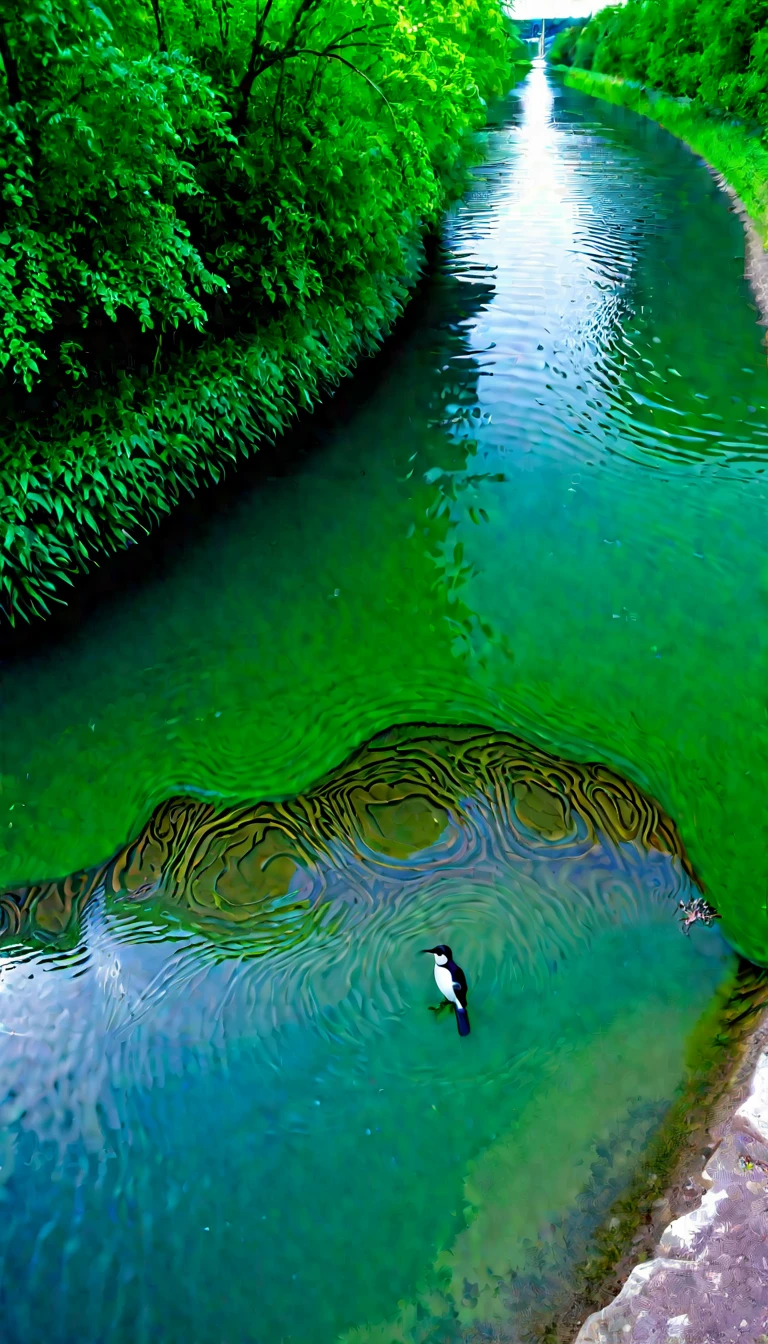 Panorama,There is a creature at the bottom of the river,Bird's head,The body of a turtle,Snake's tail,Mysterious Creatures, shrike, (best quality,4K,8K,High level,masterpiece:1.2),Ultra Detailed,(lifelike,Photo real,Photo real:1.37),Highly detailed animals,Complex patterns,Realistic lighting,Fantasy Creatures
