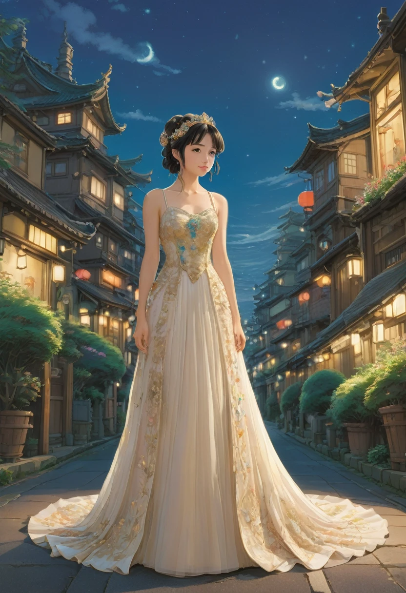 Evening Dress, feast, by Studio Ghibli, best quality, masterpiece, very aesthetic, perfect composition, intricate details, ultra-detailed
