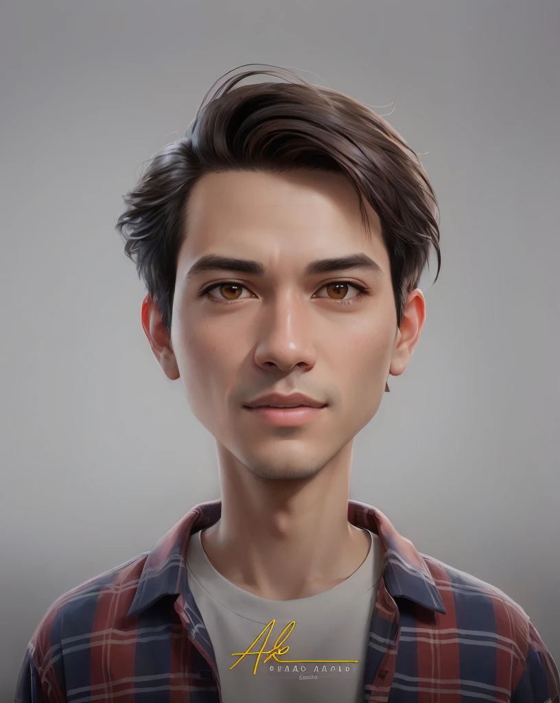 arafed image of a man with a short hair and a plaid shirt, realistic portrait, realistic studio portrait, realistic detailed face portrait, realistic portrait photo, detailed character portrait, detailed realistic face, realistic detailed face, inspired by Rudy Siswanto, realistic self portrait, realism artstyle, digital art portrait, cartoon digital painting, single realistic face, high quality portrait