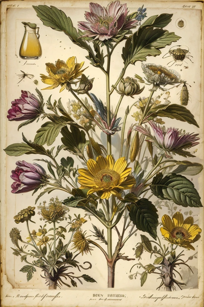 ((nobody)) Vintage Victorian style, Precise old encyclopedia (best quality:1.2), (detailed:1.2), (masterpiece:1.2), vintage botanical illustrations of a bee and honey