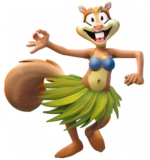 sandy cheeks, hula dancing, grass skirt, 3d, Super Smash Bros Ultimate style