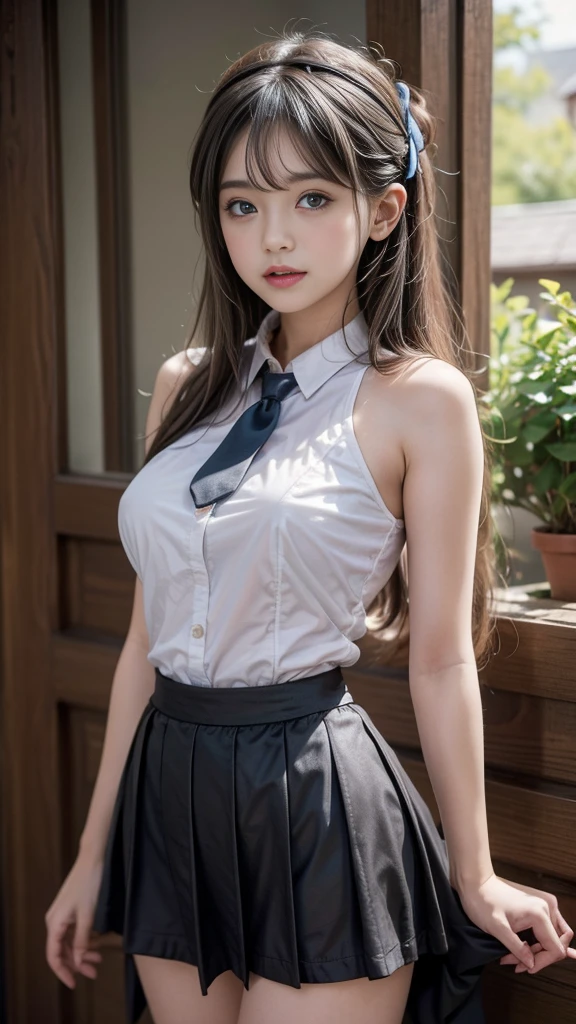 ((A beautiful girl wearing clothes that emphasize her breasts)), (e schrl:1.3, Baby-facerl:1.lender body line, Beautiful breasts, Ultimate Beauty, ((Detailed eyes and face:1.2, Professional photography techniques)), ((Captivating Lips, Sexy look)), (Detailed hands), View the viewer, blush, (Highest quality, 8K, masterpiece:1.2, RAW Photos), (Photorealism:1.4)