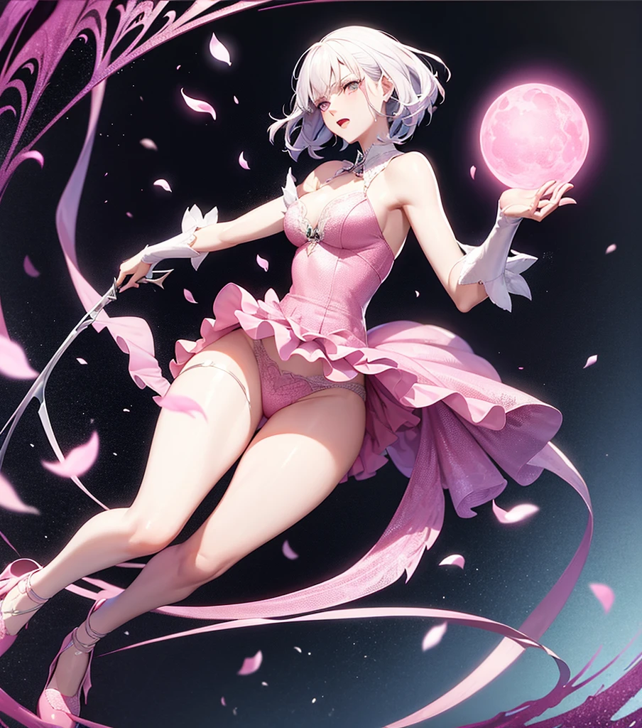 Vergil from Devil may cry Wearing a pink Lacy skirt and high heels Passionate With rosy cheeks The bottom frame, butt