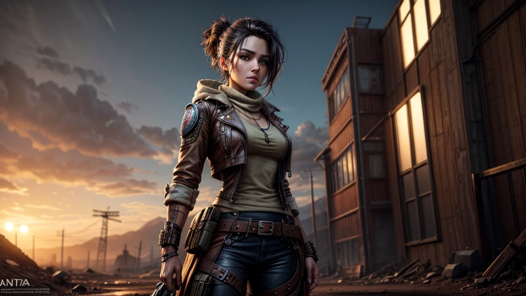 wasteland, steampunk style woman, portal, atmospheric, natta, 8K DETAILS