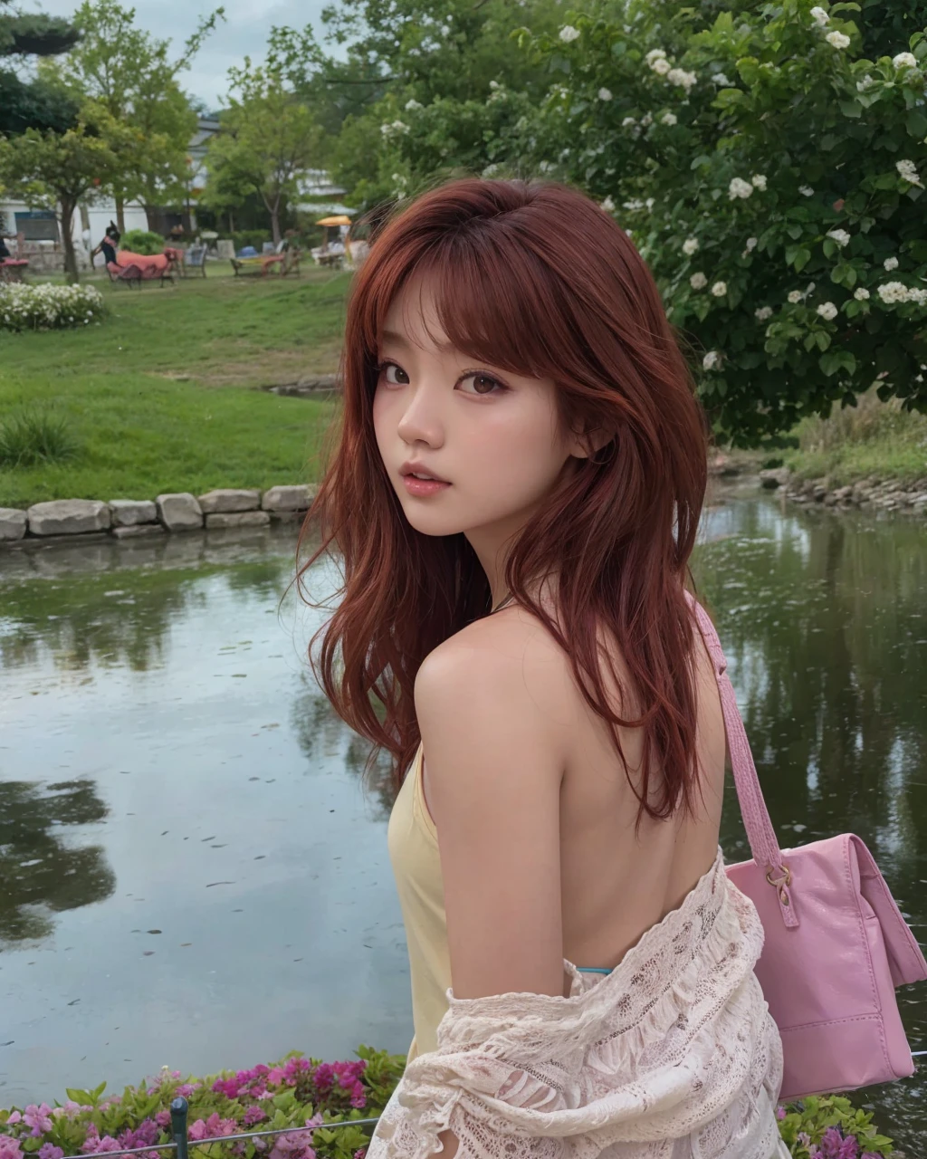Redhead Asian girl with brown eyes