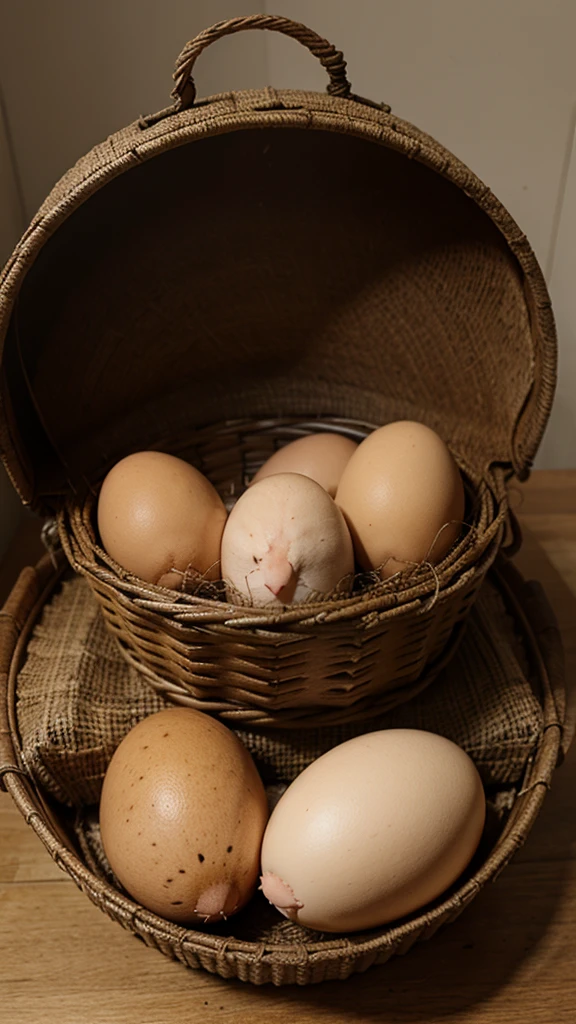 Kittens hatching from chicken eggs