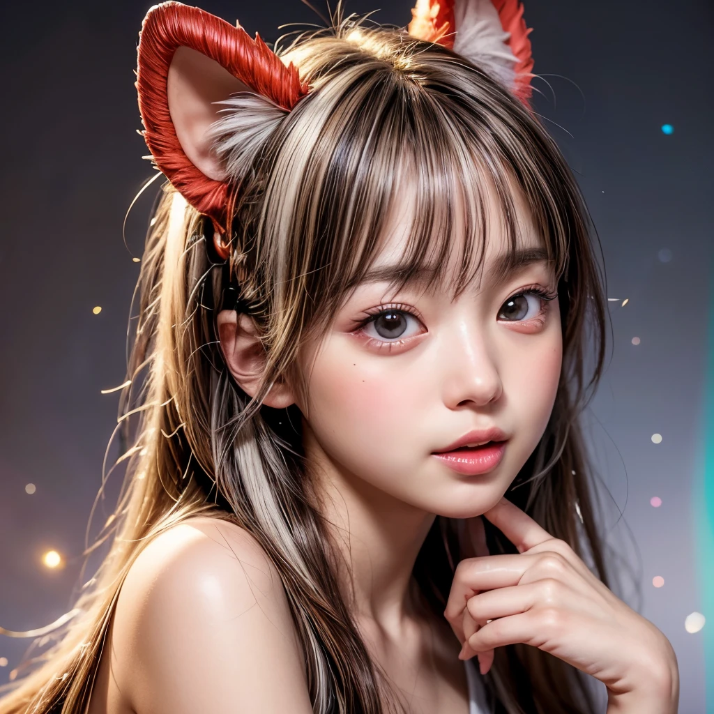 NSFW, 8k, High-level, absurd, masterpiece, best quality, primitive, very detailed CG, very detailed wallpaper, perfect lighting, Extremely detailed (((The personifying " San princess mononoke " as a ))), MysticSight, Tyndall effect, Tyndall scattering, Studio gray background with (many Dazzling RainbowColor particles BokeH:1.28), (RoundlyButts, ThighGap), (Exposed:0.4), (Assfocus with looking ahead), BREAK (NOGIZAKA face variations) Extremely Detailed very KAWAII face variations, perfect anatomy, Childish, captivating gaze, elaborate detailed Eyes with (sparkling highlights:1.28), long eyelashes、Glossy RED Lips with beautiful details, Coquettish tongue, Rosy cheeks, Radiant PearlSkin with clear transparency . { (Dynamic LifeLike expressions:1.4) | :d) }, (large eyes:-1) .