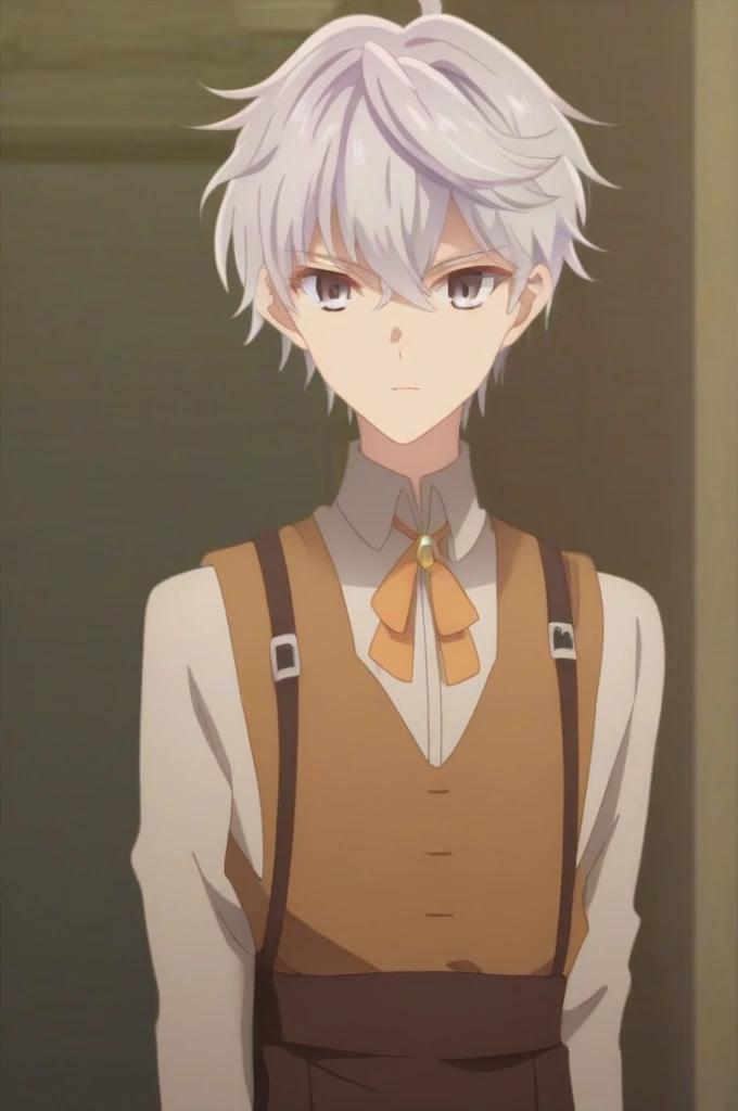 score_9, score_8_up, score_7_up, source_anime, rating_safe, intricate details, , looking at viewer, , 1boy, solo, male focus, lugh_tuatha_de, grey hair, grey eyes, short hair, hair between eyes, bangs, scarecrow costume, Walk in the park, half body photo 