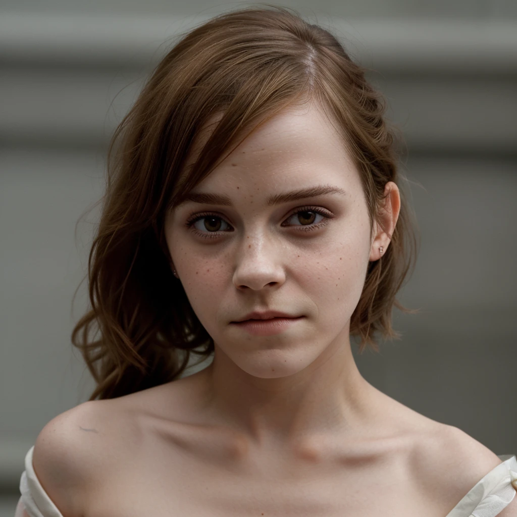 Create an ultra realistic image of a young Emma Watson. Make her look how she did in the film prisoner of Azkaban. Have her wear only a soaking wet see through top