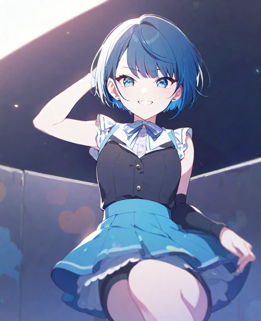 One girl,alone,kiritani haruka,Blue Hair,Blue Eyes,project sekai,Short Hair,cute,cute,smile,