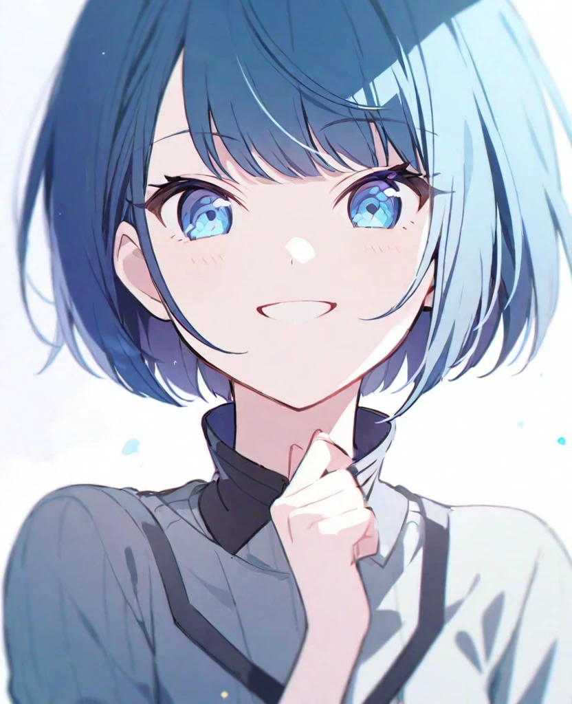 One girl,alone,kiritani haruka,Blue Hair,Blue Eyes,project sekai,Short Hair,cute,cute,smile,