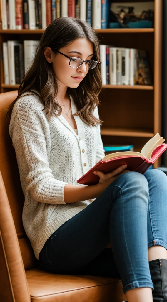 Young woman sitting reading a book