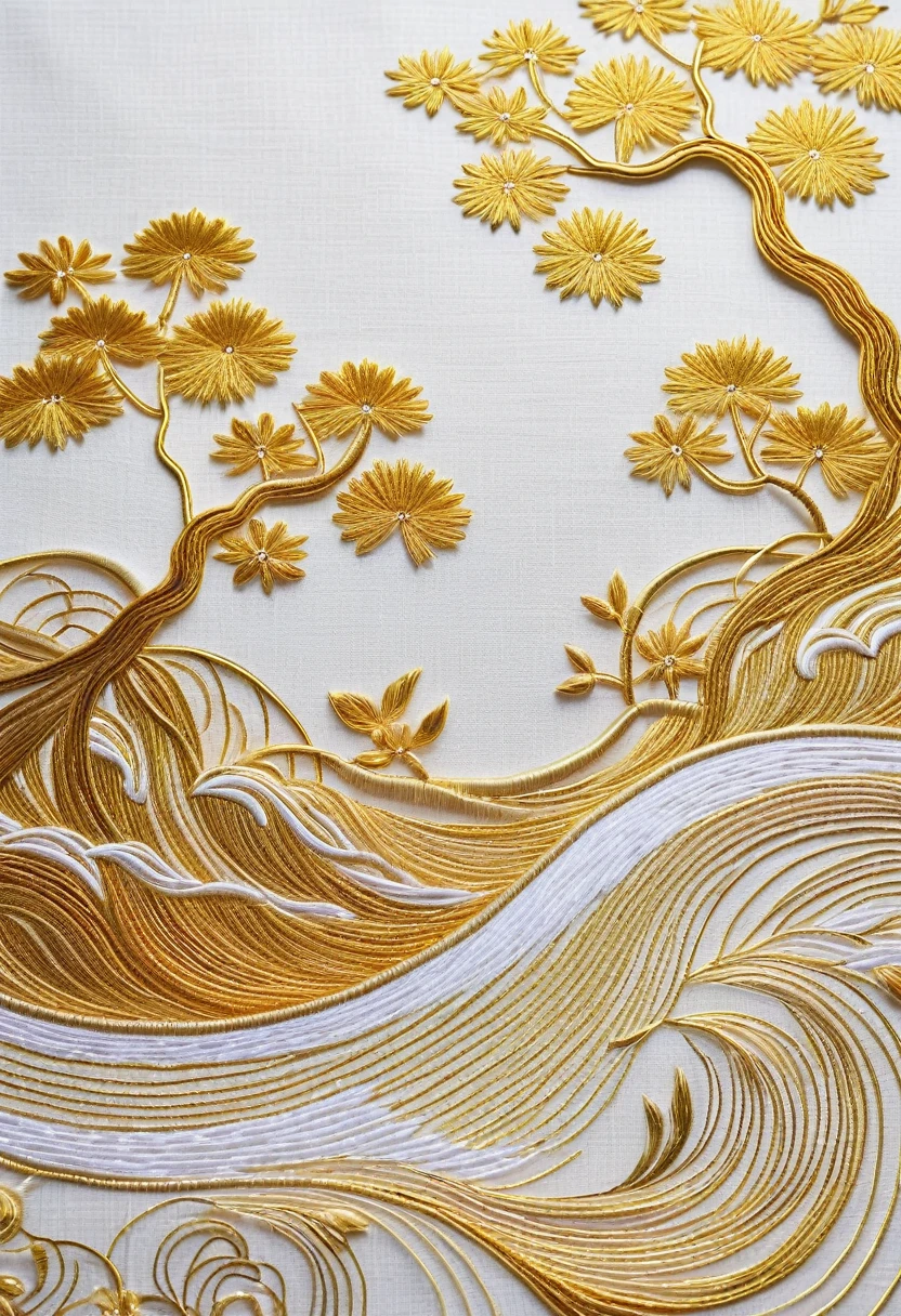 Summer Solstice Theme,Chinese embroidery craft,Gold plating,Flowing gold,Minimum Color Gamut,Hand Painted,blank,Organic form,Simple background,Magnificent and noble,