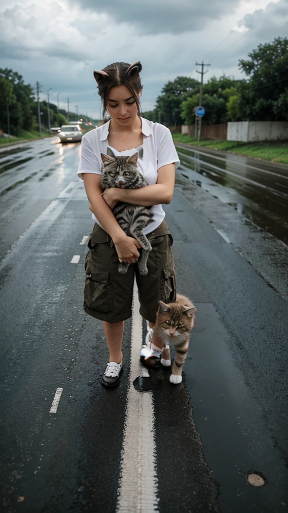 Kittens on the road and the sky is raining