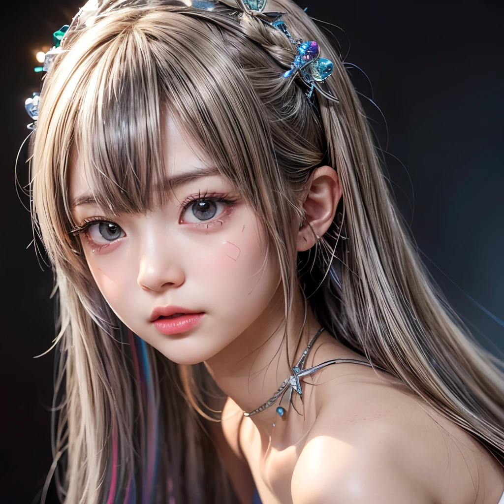 NSFW, 8k, High-level, absurd, masterpiece, best quality, primitive, very detailed CG, very detailed wallpaper, perfect lighting, Extremely detailed (((The personifying " Rimuru Tempest from That Time I Got Reincarnated as a Slime " as a Girl))), MysticSight, Tyndall effect, Tyndall scattering, Studio gray background with (many Dazzling RainbowColor particles BokeH:1.28), (RoundlyButts, ThighGap), (Exposed:0.4), (Assfocus with looking ahead), BREAK (NOGIZAKA face variations) Extremely Detailed very KAWAII face variations, perfect anatomy, Childish, captivating gaze, elaborate detailed Eyes with (sparkling highlights:1.28), long eyelashes、Glossy RED Lips with beautiful details, Coquettish tongue, Rosy cheeks, Radiant PearlSkin with clear transparency . { (Dynamic LifeLike expressions:1.4) | :d) }, (large eyes:-1) .