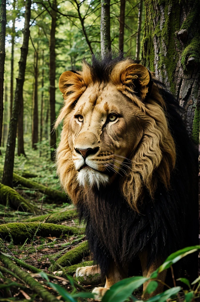 Half lion half man in forest 