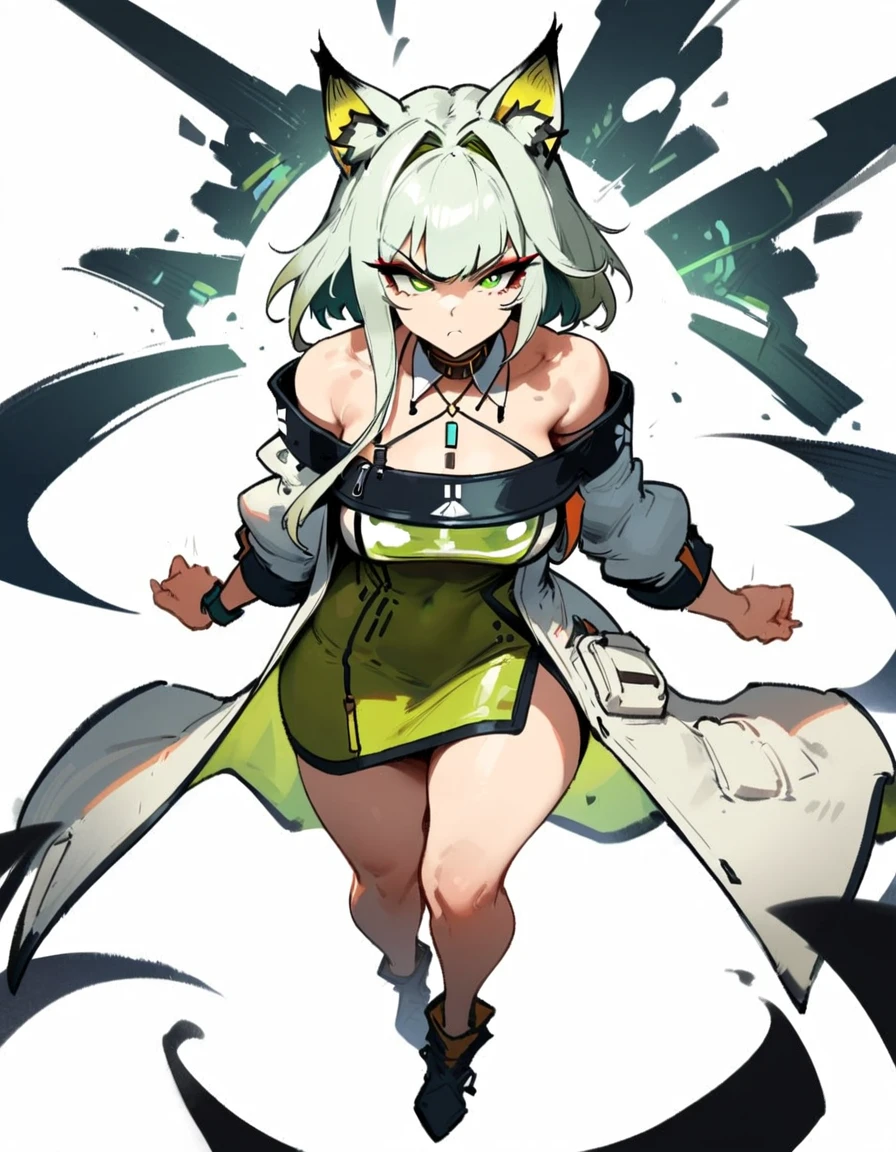 1girl, kal'tsit \(arknights\), arknights \\\\\ masterpiece, best quality, very aesthetic, absurdres, newest \\\\\\ slim body,///// ,by nyantcha,cutesexyrobutts , by khyle,,////// ,,,, , ,,detailed face, , ,, , , , , beautiful face, (white background:1.2), , sexy, , serious.angry, green eyes, animal ears, , ,,,big tits,), in the center of the frame,,, ,wears a lab coat, ,full body , solo