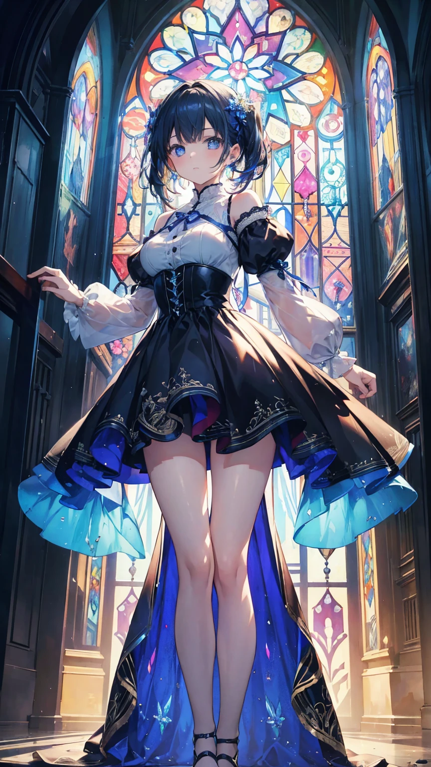 (masterpiece, top quality, best quality,official art, Beautiful and beautiful:1.2),(1 girl:1.3), 1 girl BREAK stained glass art, Colored glass, lead, TranslucencyBREAKBright colors, Complex design, Glow Effect, atmosphere