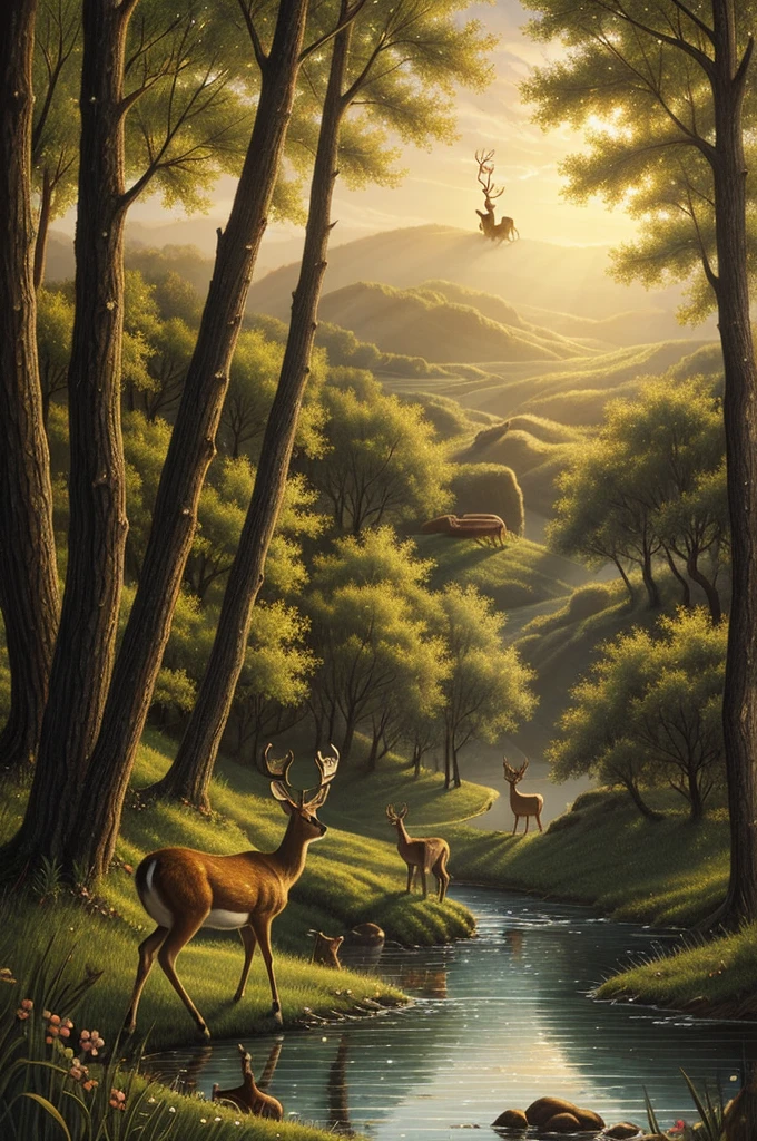 Illustration for a fairy tale about a deer, who lives next to people