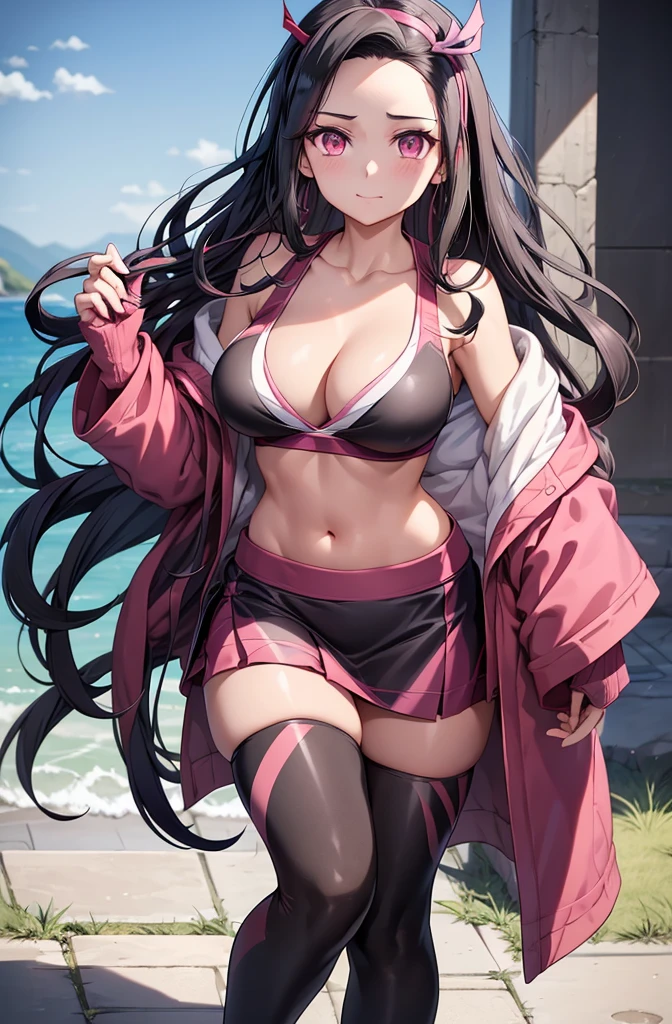 1girl, 1girl nezuko full body, Nezuko Kamado, Nezuko Kamado demon slayer, kamado nezuko, (anime: demon slayer), sexy, female body, perfect body, full body, pink enchanting eyes, dark black hair, black hair, black long hair, sexy, perfect body, wearing: sport leggings, flex leggings, gym leggins, sport bra, sport bra for woman, beautiful woman body, nezuko, ultrasharp, 4k picture, highly detailed, erotic, seductive, beautiful, nezuko, nezuko kamado, demon slayer, nezuko, perfect body, hot, seductive, stunning, explicit, detailed, nezuko.