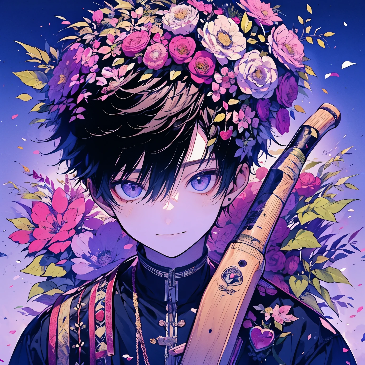 15-year-old boy、smile、Surrounded by flowers、満面のsmile