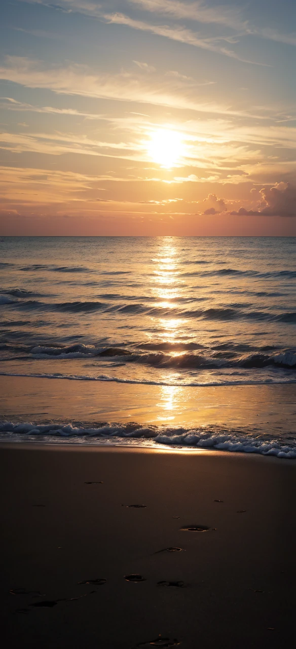 Masterpiece, Best Quality, High Resolution, 1girl, Super High Resolution, wallpaper of a sunset on beach