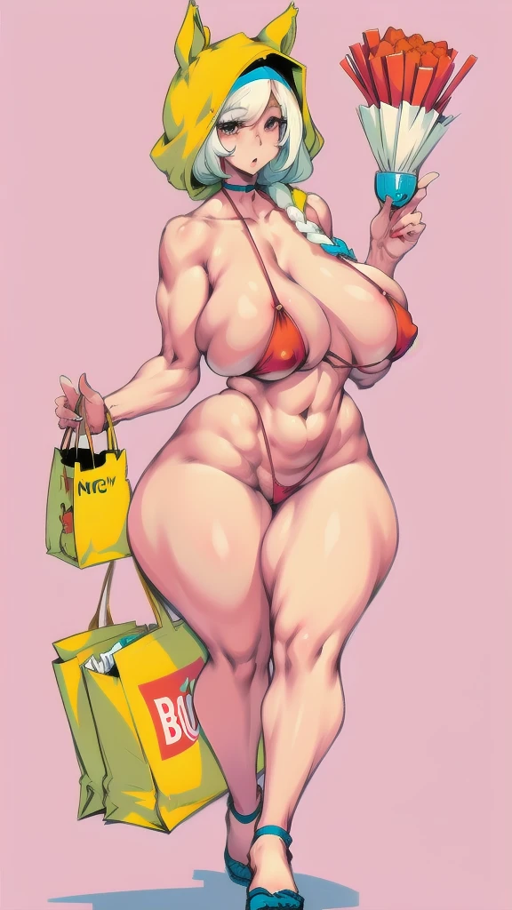 full body in image, full paper bag on head, naked woman, unique hair, female body, curvy body, thicc body, big thighs, voluptuous body, full thick body, dinamic pose, curve body. detalied pose, body, simple background, expressive face, focus on face, line art, sketch