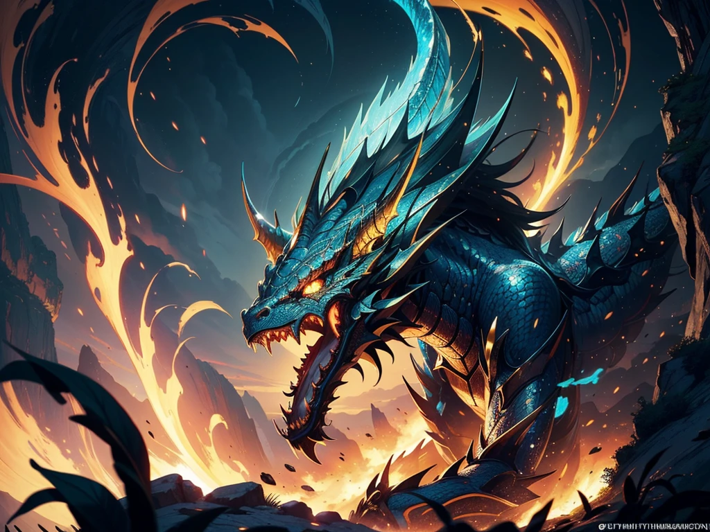 ((best of quality)),(Ultra-high resolution),(Ultra Detailed),(Detailed depiction),((Best Animation)),(The finest works of art),Sharpness,Claire,Ultra-precision art,Amazing depiction art,The beauty of exquisite details:1.3, Chinese fantasy art ,Glowing Scale Dragon,Flowing Clouds,Panlong,,The walls of the Anger Cave are decorated with statues and intricately carved images of gods., Their divine faces shimmer subtly in the filtered light. Nestled in a cave