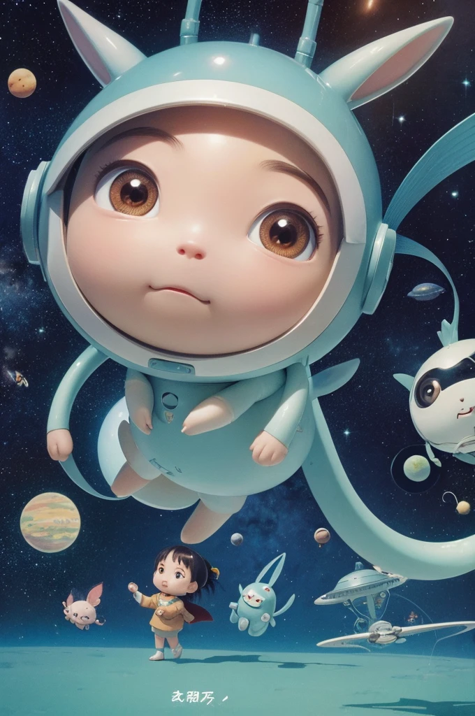hayao miyazaki style, Kawaii Design, The most beautiful girl of all time、Little, Cute Alien、Space Travel、