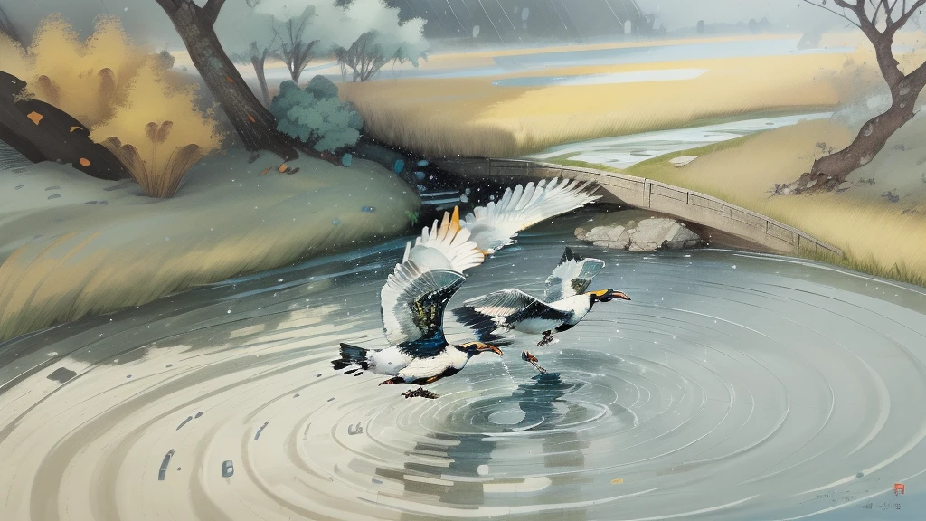 The wild goose in the blue sky,
How can a caged oriole understand its soul?.
The soul is like a heartless thing,
The north wind stops when Fang Fei smiles.
Twin weeping willows chasing old dreams,
The Nine Heavens Palace Maid's Heart.
Fairy Falls in the Rainy Season,
The grass inside Nianci Temple is green.