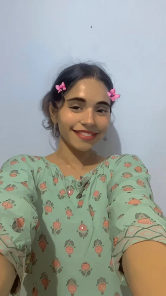 A 20 years cute girl, she smiling and taking selfie