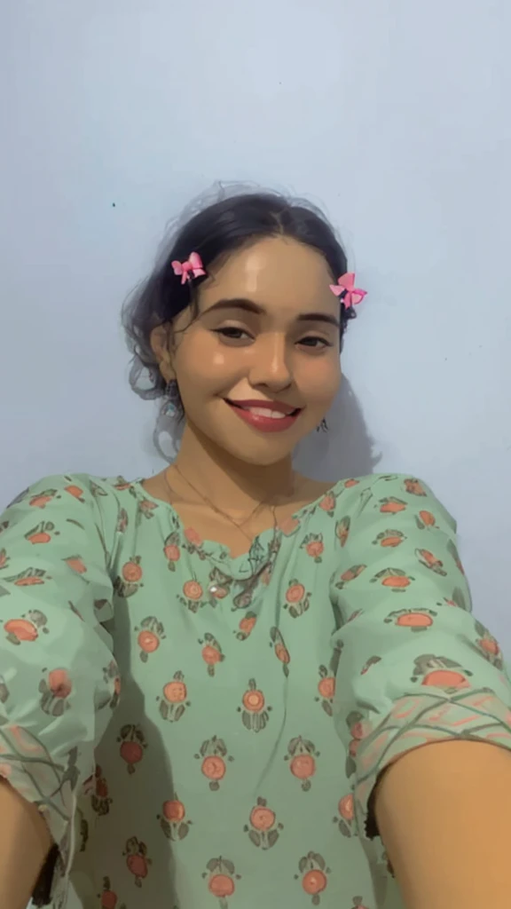 A 20 years cute girl, she smiling and taking selfie
