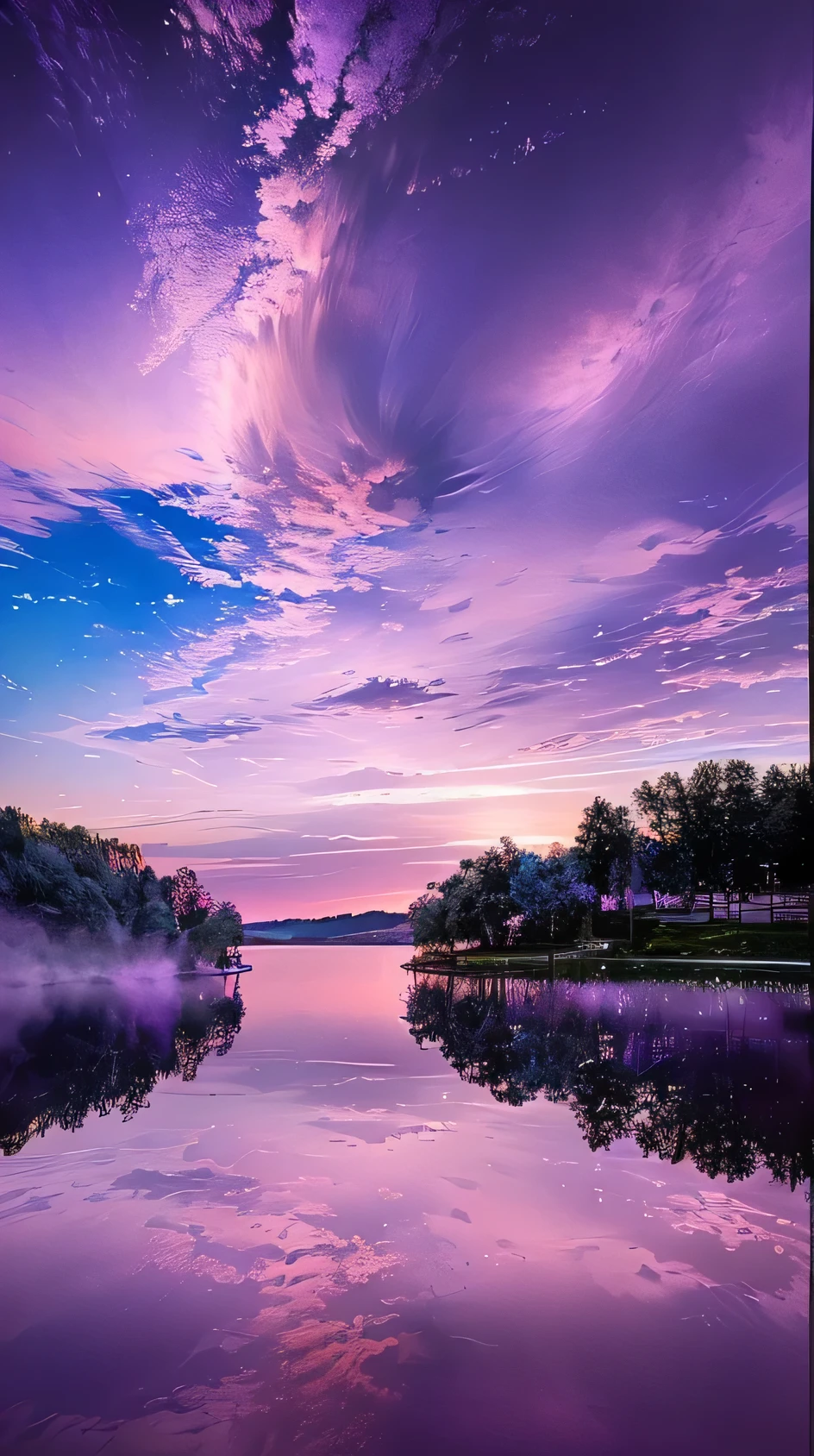 Purple clouds reflected on the lake, purple Beautiful sky, Purple Sky, Soft lilac sky, Purple Omnious Sky, Purple Sky, Purple sunset, Soft purple glow, Beautiful sky, Beautiful sky, Beautiful lake background, Purple Water, Truly beautiful nature, Beautiful background, Great background, Beautiful serene landscape, Beautiful lake, beautiful and spectacular sunset