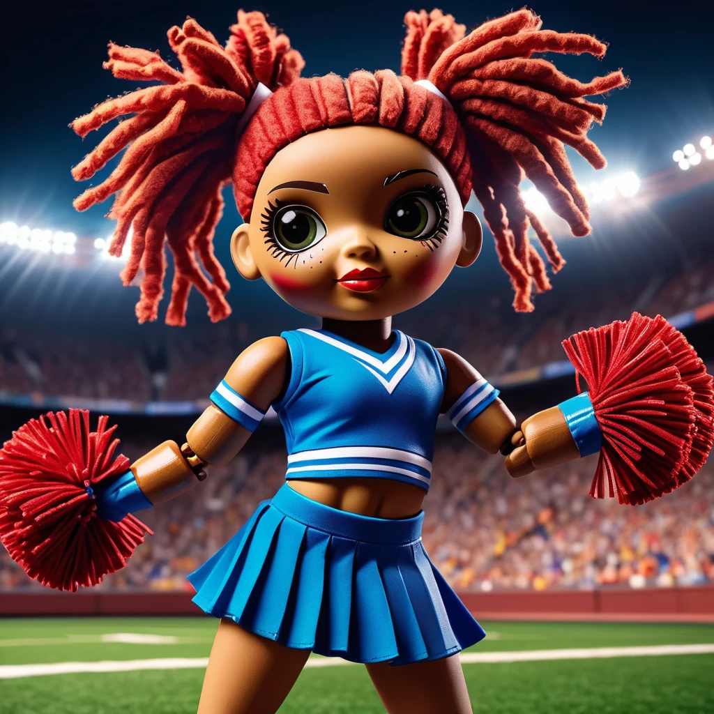(knitted toy voodoo doll:1.2), (Voodoo Cheerleader:1.3), (Clothing Bright sports uniform, pompoms:1.0), (in the background Sports stadium, team in the background, fans:1.2), best quality, masterpiece, detailed soft oil painting, detailed background, dramatic cinematic lighting, soft edge lighting, professional, dramatic lighting, hard edge lighting, ultra quality, 4k, masterpiece, best quality, 8k, ultra high definition, high resolution, extremely detailed