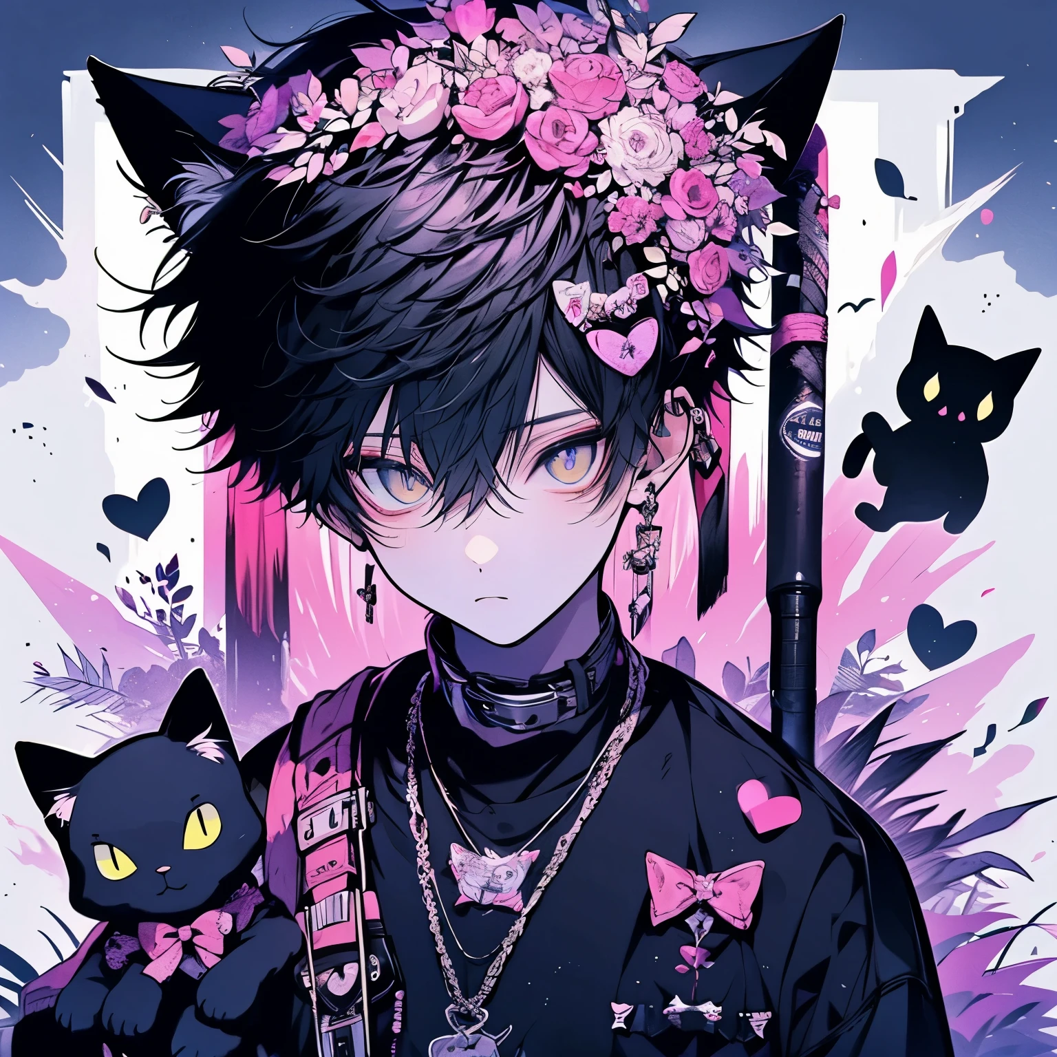 Cat ear、 boy、Black cat、A good friend