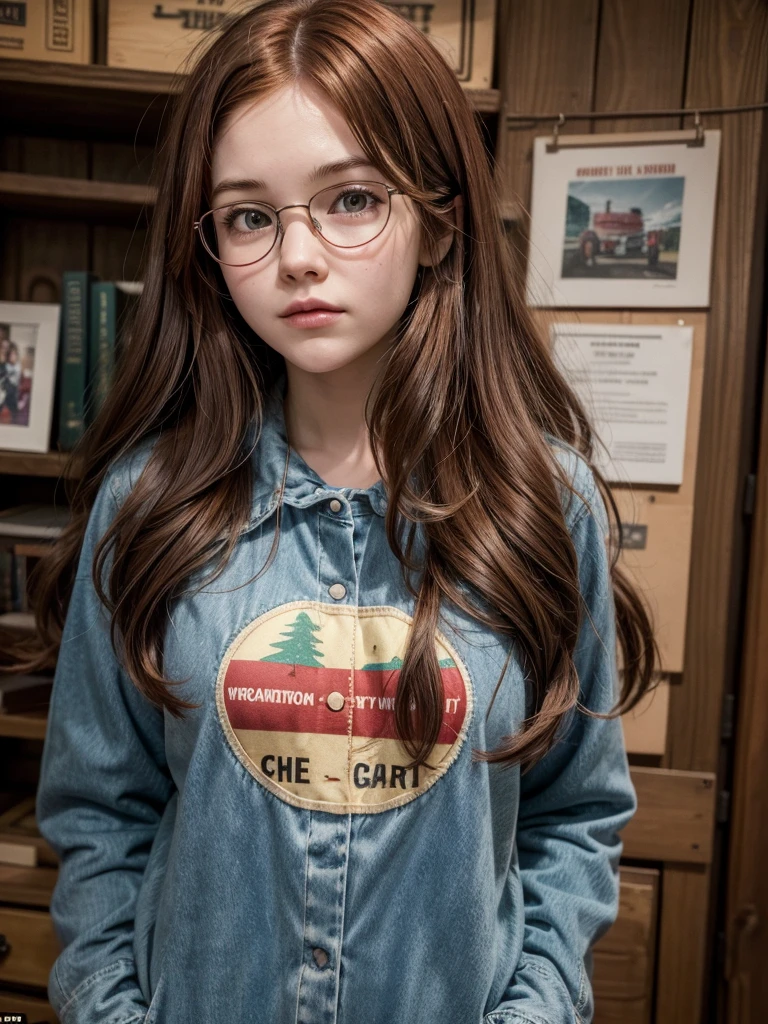 Wendy Corduroy is a character from the cartoon "Gravity Falls". She is a 15-year-old teenager who works at the Mystery Shack, a museum of curiosities run by Stan Pines. Wendy is known for her laid-back and friendly personality, and is often seen as the "cool" one of the group. She is a great friend of Dipper and Mabel Pines, the protagonists of the series, and often accompanies them on their supernatural adventures. Physically, Wendy is tall and slender, with long curly red hair. red rectangular glasses, She usually wears a green flannel shirt, jeans