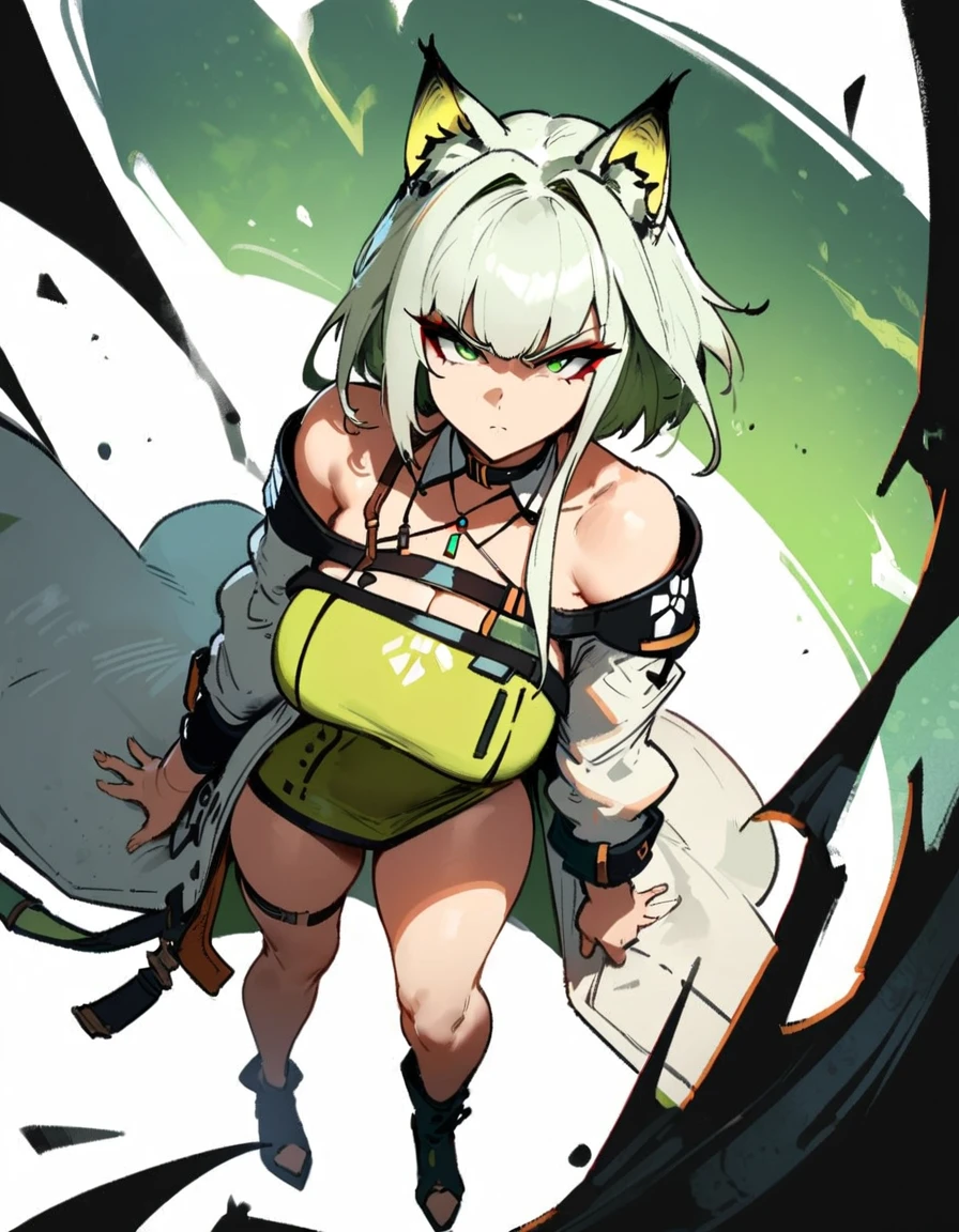 1girl, kal'tsit \(arknights\), arknights \\\\\ masterpiece, best quality, very aesthetic, absurdres, newest \\\\\\ slim body,///// ,by nyantcha,cutesexyrobutts , by khyle,,////// ,,,, , ,,detailed face, , ,, , , , , beautiful face, (white background:1.2), , sexy, , serious.angry, green eyes, animal ears, , ,,,big tits,), in the center of the frame,,, ,wears a lab coat, ,full body , solo